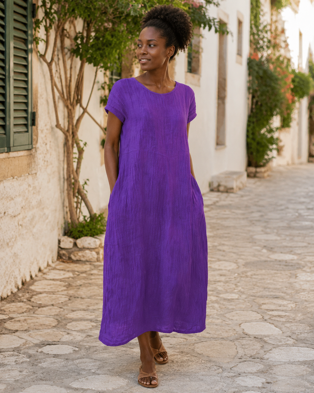 Maerine | Sommerkjole i Hør-look i Mauve, produktbillede