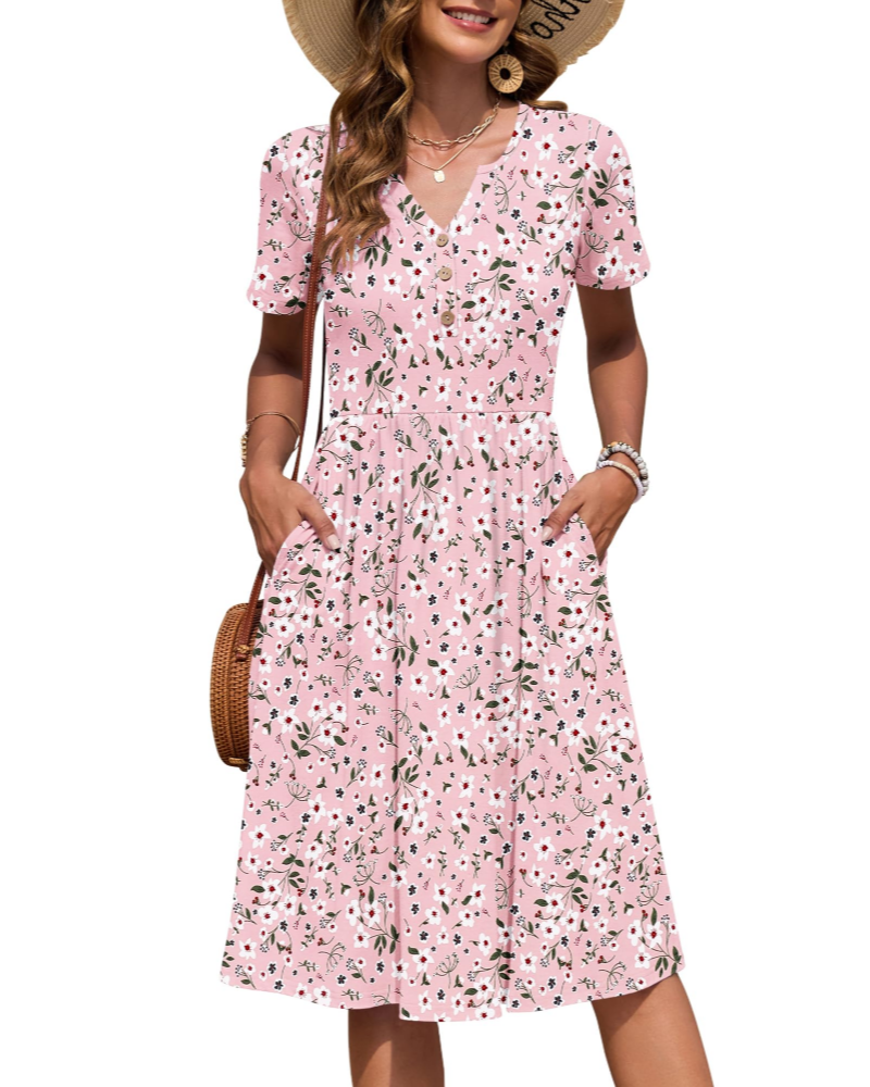 Kjoler Dame Empire Midikjole med V-hals i Rosa, produktbillede