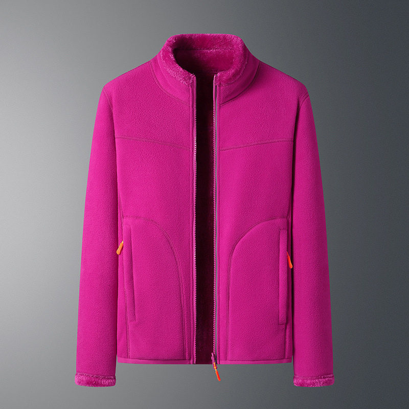 Fleece Jakke Dame med Høj Krave og Lynlås i Knaldrosa, produktbillede