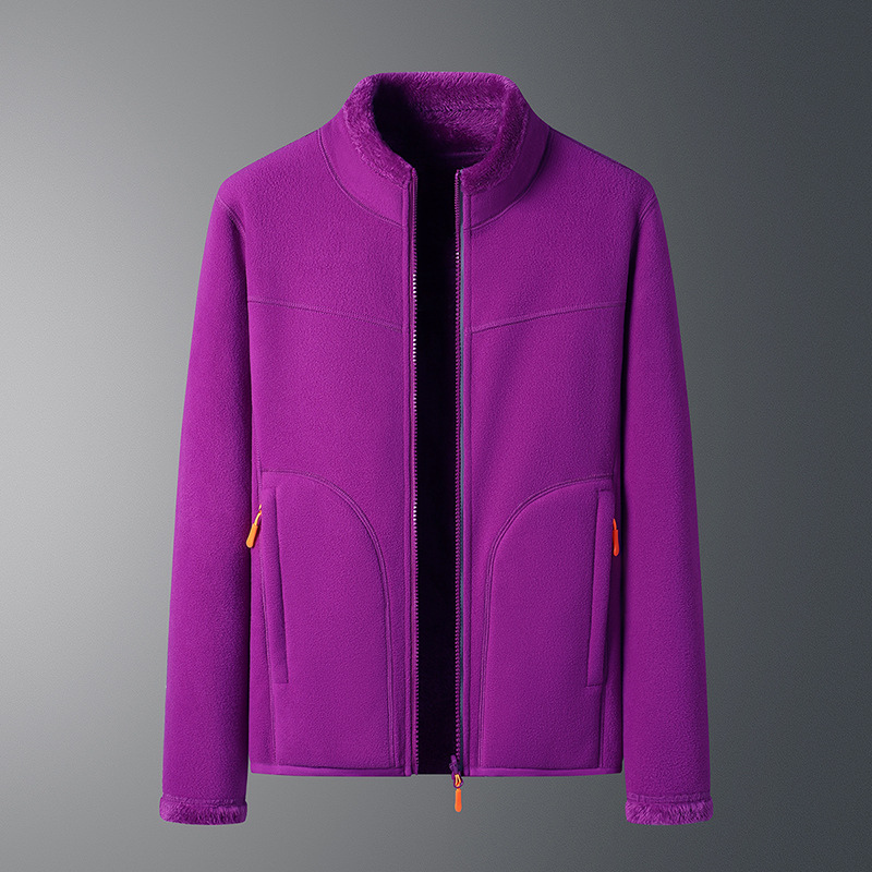 Fleece Jakke Dame med Høj Krave og Lynlås i Mørkelilla, produktbillede