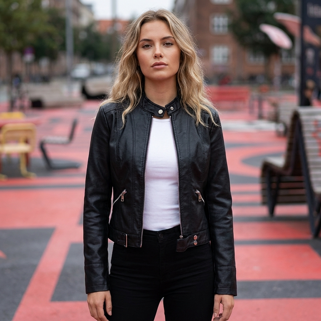 Marie | Jakke med Stakrave i Sort, forfra