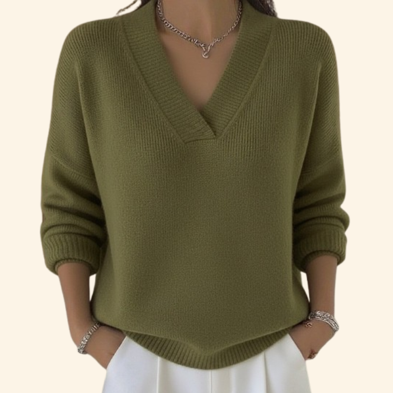 Marie | Sweater med V-hals i Grøn, forfra