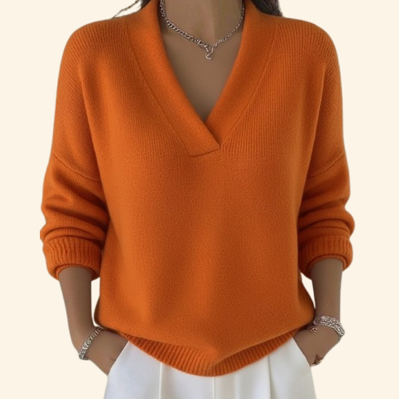 Marie | Sweater med V-hals i Orange, forfra