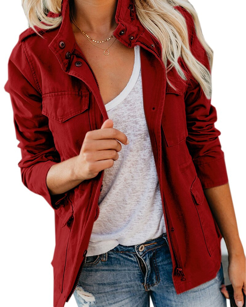 Melina | Midilang Utility-Jakke i Bordeaux, forfra
