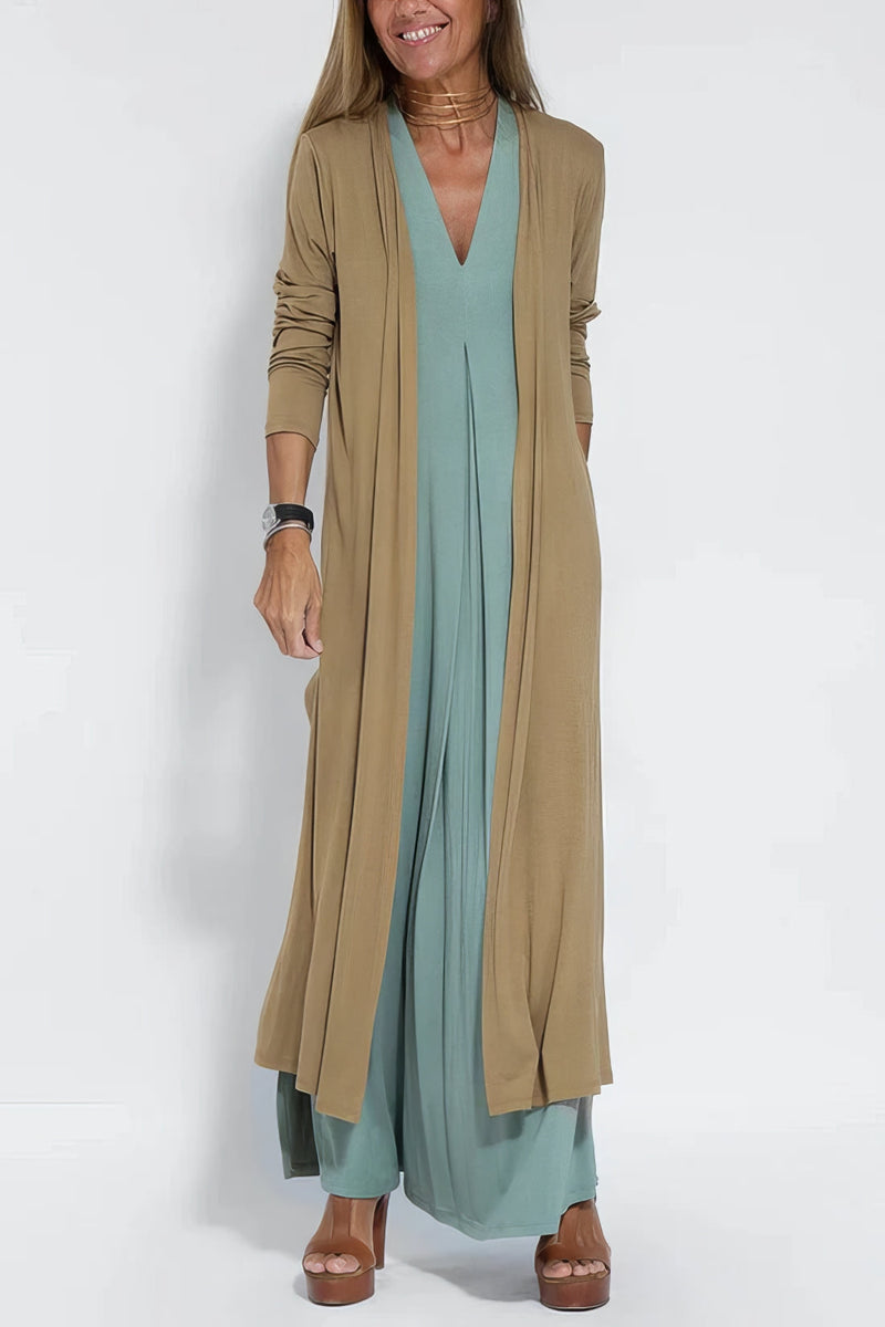 Naomi | Maxikjole & Lang Cardigan Sæt i Brun, styling