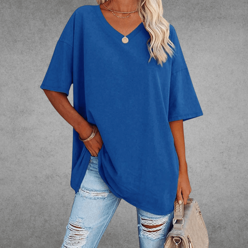 Nikita | Oversize T-shirt med V-hals i Blå, produktbillede
