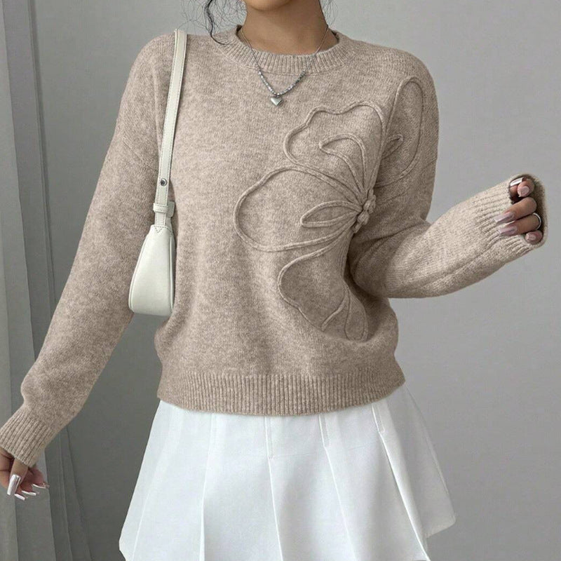 Noemie | Sweater med Blomsterrelief i Beige, nærbillede
