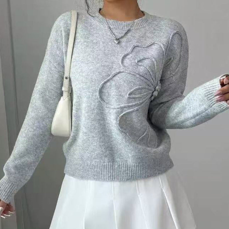 Noemie | Sweater med Blomsterrelief i Grå, nærbillede