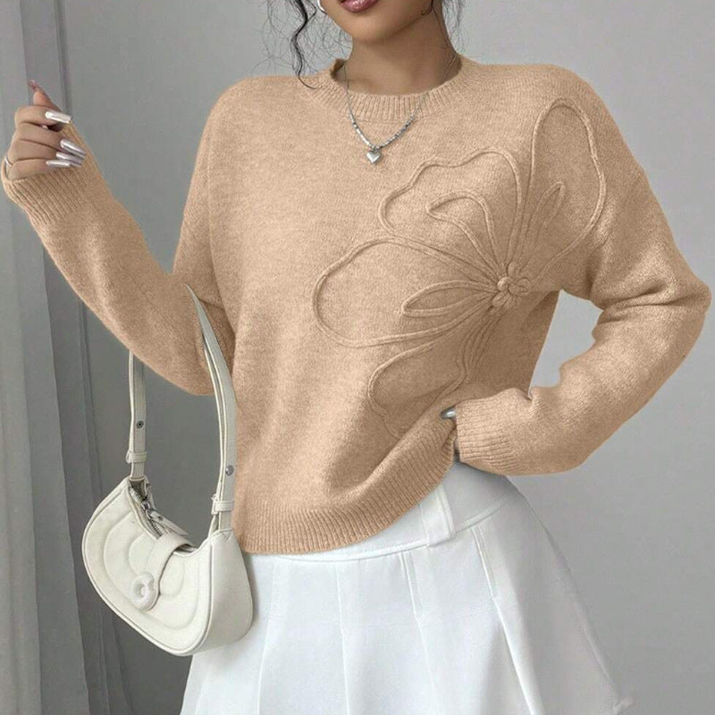 Noemie | Sweater med Blomsterrelief i Khaki, nærbillede
