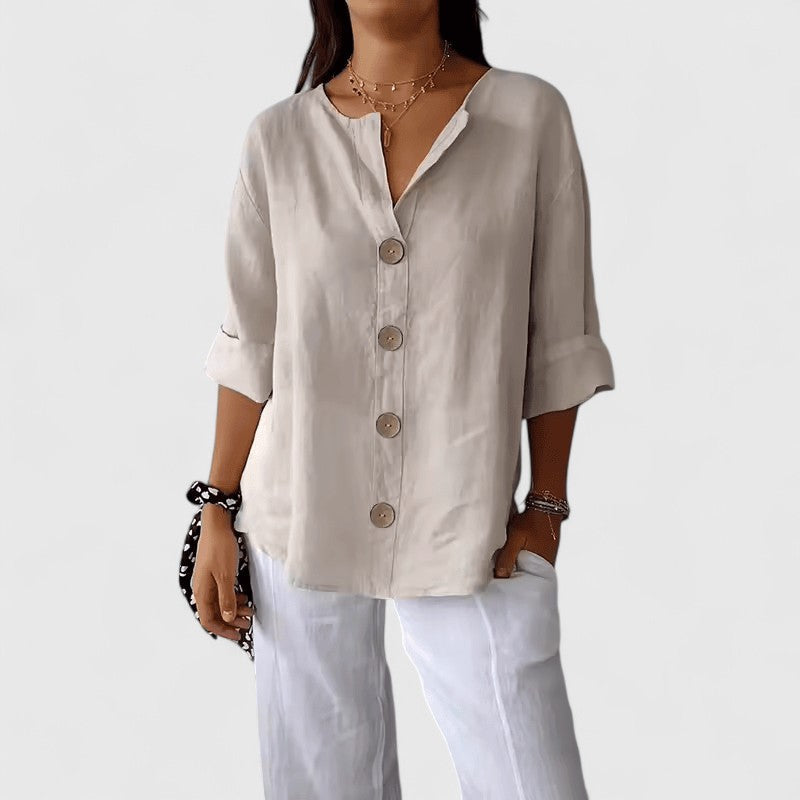 Nora | Skjortebluse Straight Fit i Abrikos, forfra