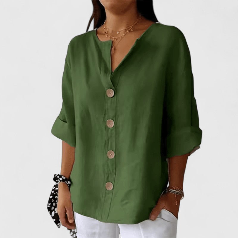 Nora | Skjortebluse Straight Fit i Armygrøn, forfra