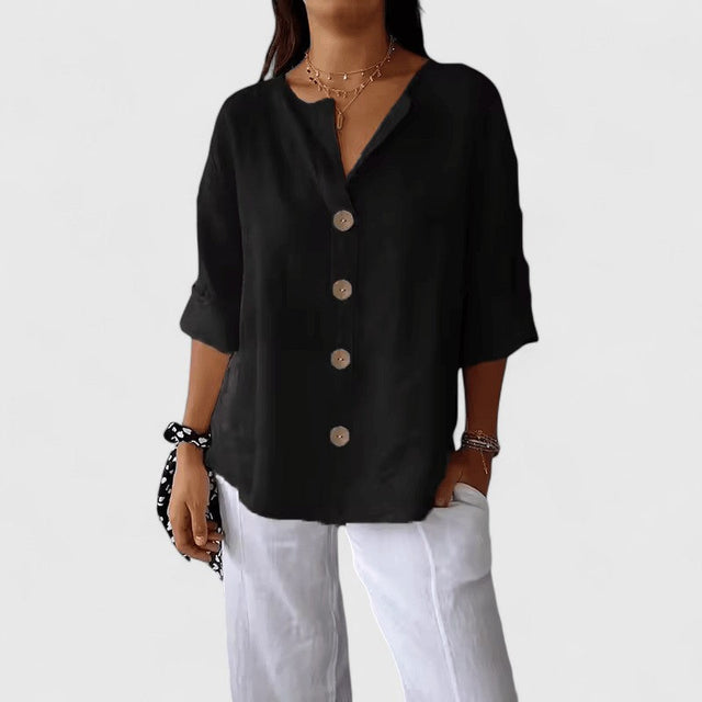 Nora | Skjortebluse Straight Fit i Sort, forfra