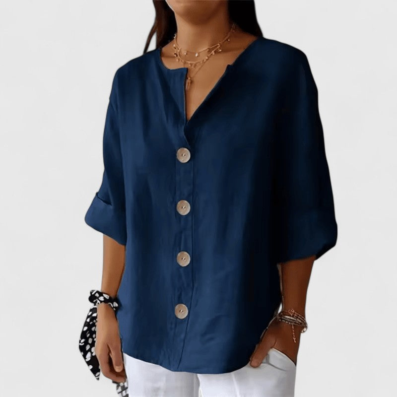 Nora | Skjortebluse Straight Fit i Marineblå, forfra