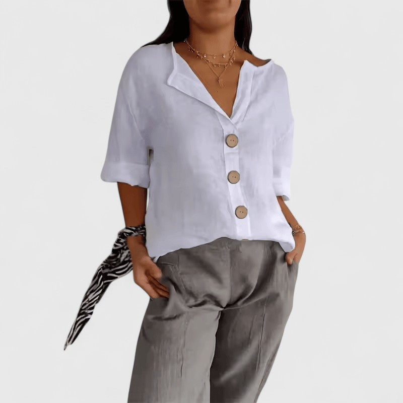 Nora | Skjortebluse Straight Fit i Hvid, forfra