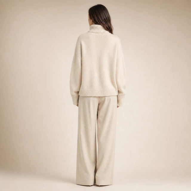 Nora | Women's Turtleneck Sweater, Cashmere-Feel Knit in Beige, view 2