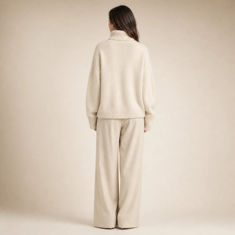 Nora | Women's Turtleneck Sweater, Cashmere-Feel Knit in Beige, view 2
