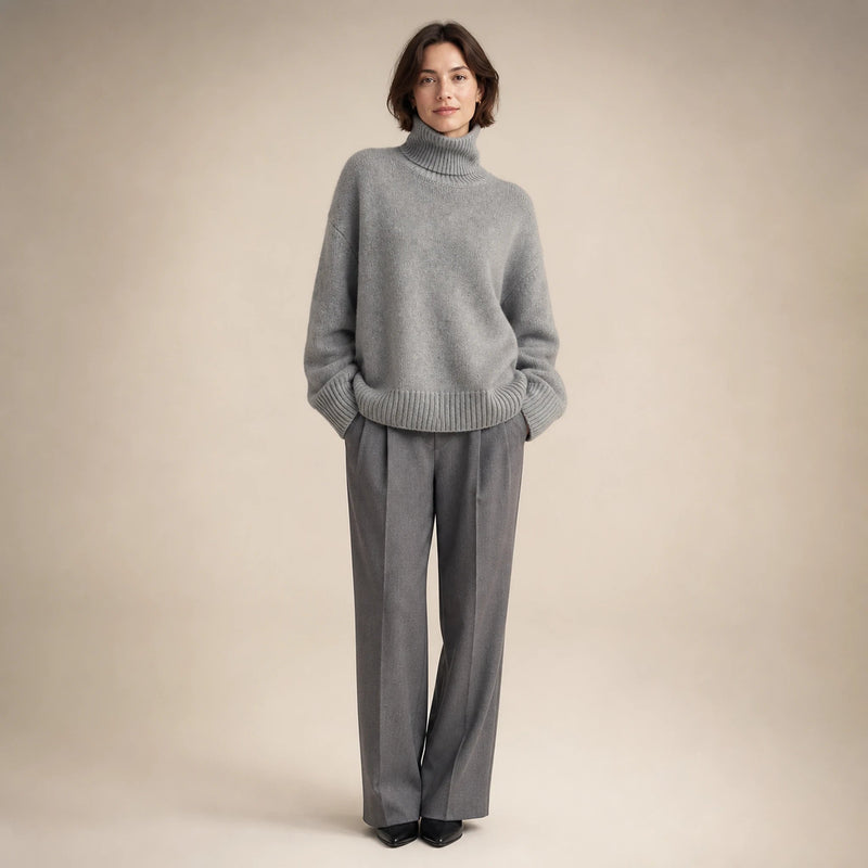 Nora | Women's Turtleneck Sweater, Cashmere-Feel Knit in Gray, view 1