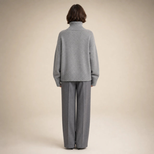 Nora | Women's Turtleneck Sweater, Cashmere-Feel Knit in Gray, view 2