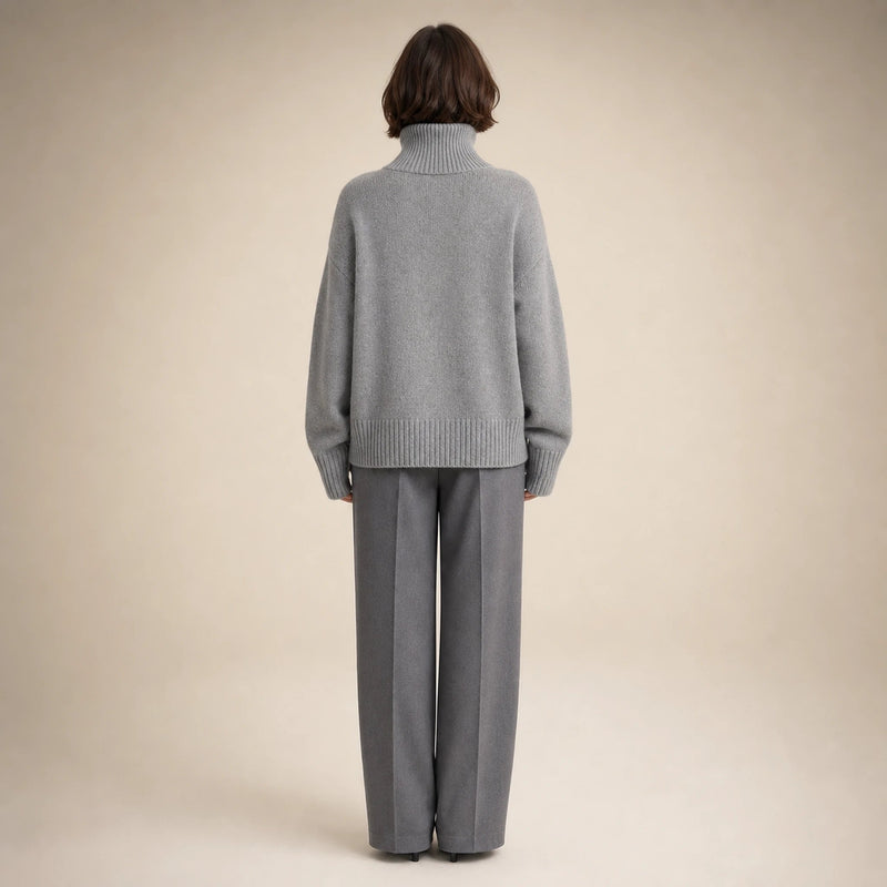 Nora | Women's Turtleneck Sweater, Cashmere-Feel Knit in Gray, view 2