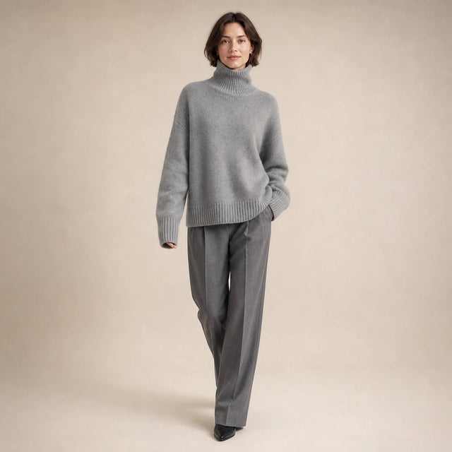 Nora | Women's Turtleneck Sweater, Cashmere-Feel Knit in Gray, view 3