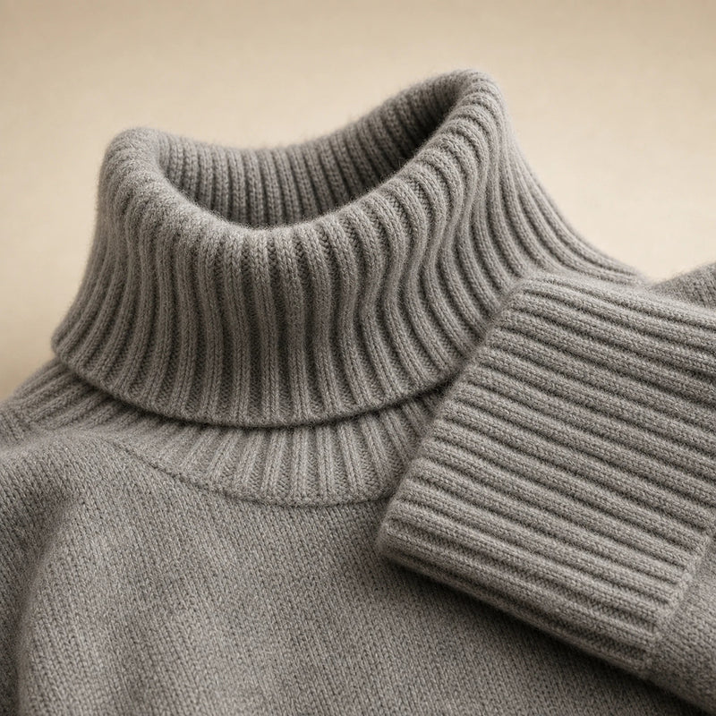Nora | Women's Turtleneck Sweater, Cashmere-Feel Knit in Gray, view 4