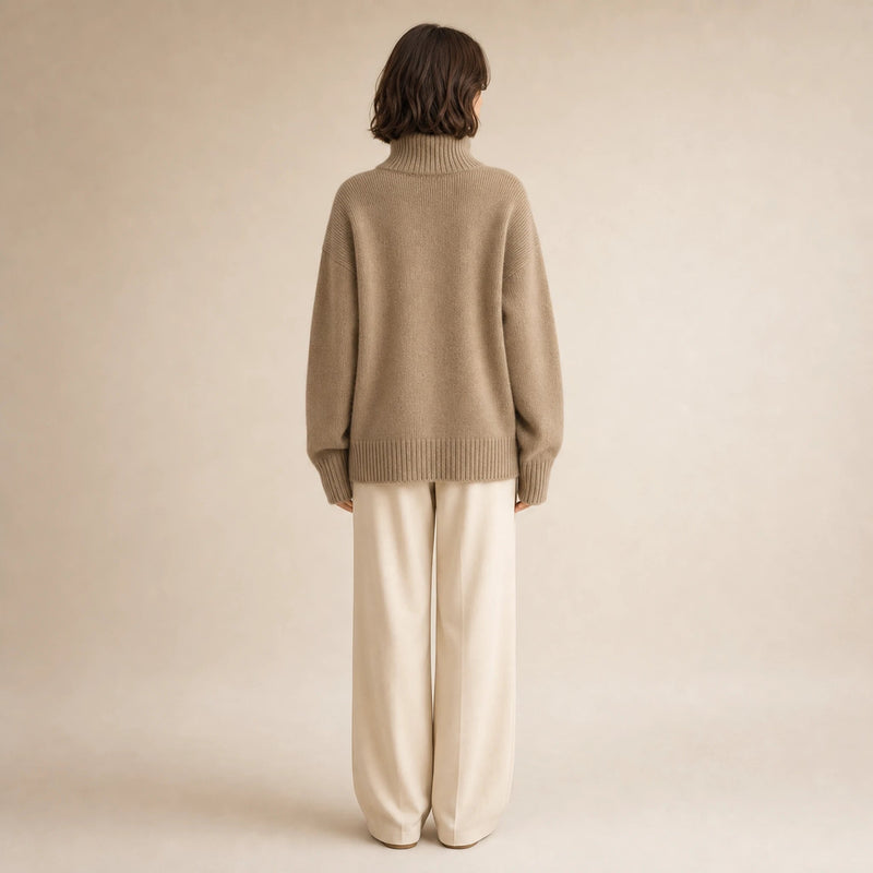 Nora | Women's Turtleneck Sweater, Cashmere-Feel Knit in Khaki, view 2