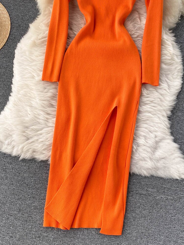 Nora | Ribstrikket bodycon-maxikjole, i fuld længde
