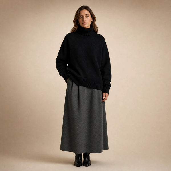 Nova | Women's Cashmere-Feel Turtleneck Sweater in Black, view 1