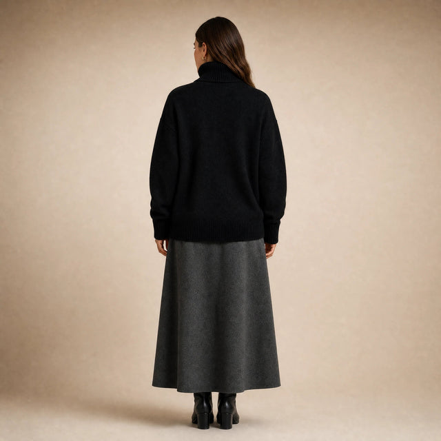 Nova | Women's Cashmere-Feel Turtleneck Sweater in Black, view 2