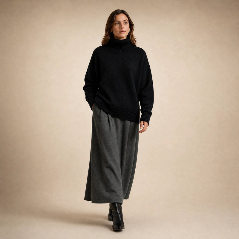 Nova | Women's Cashmere-Feel Turtleneck Sweater in Black, view 3