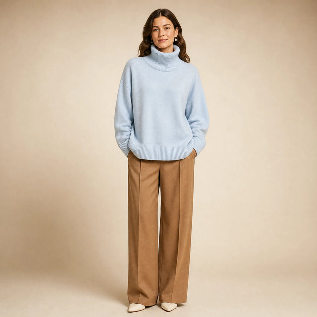 Nova | Women's Cashmere-Feel Turtleneck Sweater in Blue, view 1