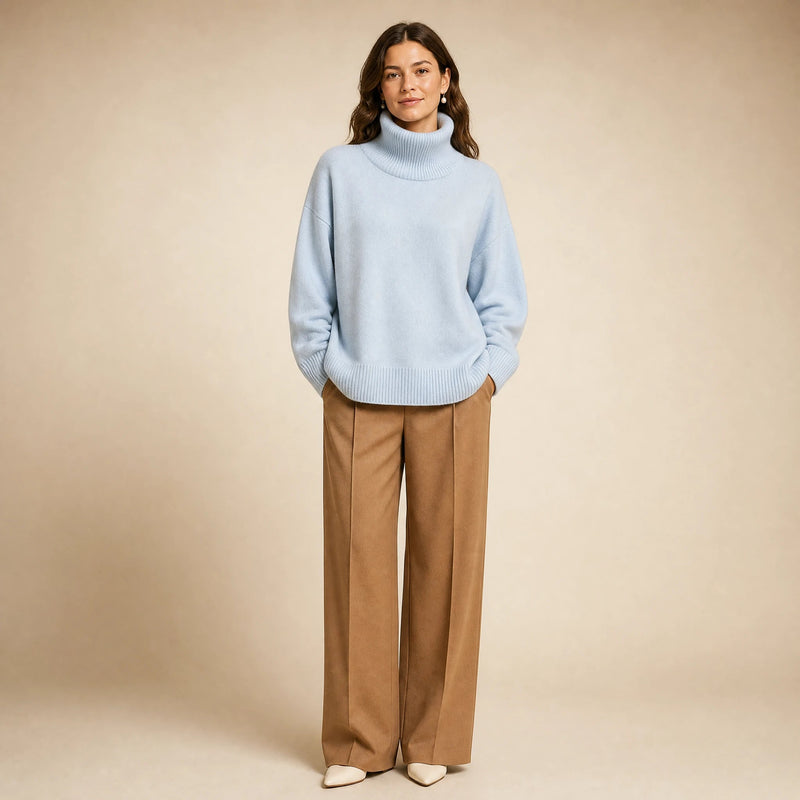 Nova | Women's Cashmere-Feel Turtleneck Sweater in Blue, view 1