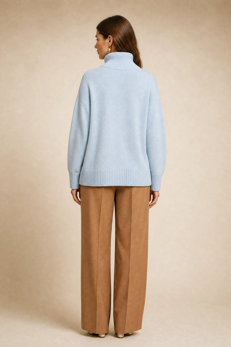Nova | Cashmere-Feel Turtleneck Sweater in Blue, studio side view