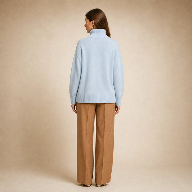 Nova | Women's Cashmere-Feel Turtleneck Sweater in Blue, view 2