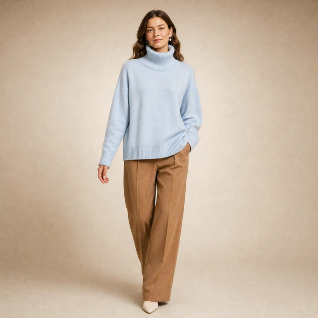Nova | Women's Cashmere-Feel Turtleneck Sweater in Blue, view 3