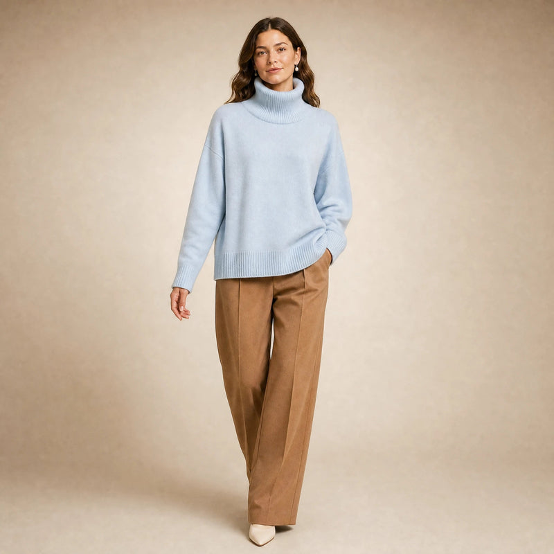 Nova | Women's Cashmere-Feel Turtleneck Sweater in Blue, view 3
