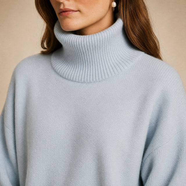Nova | Women's Cashmere-Feel Turtleneck Sweater in Blue, view 4