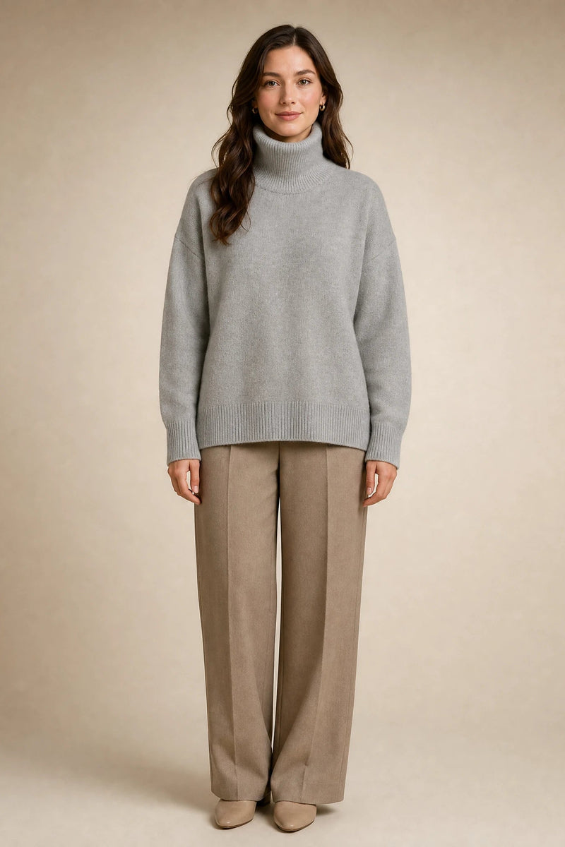 Nova | Cashmere-Feel Turtleneck Sweater in Gray, studio front view