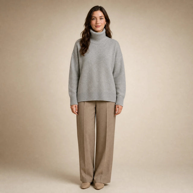Nova | Women's Cashmere-Feel Turtleneck Sweater in Gray, view 1