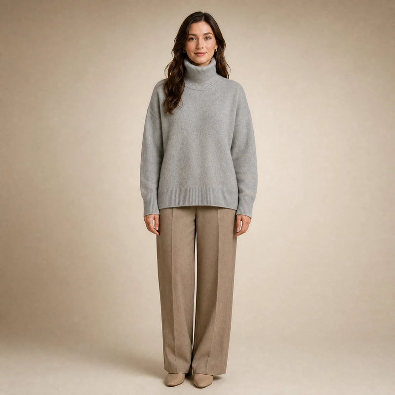Nova | Women's Cashmere-Feel Turtleneck Sweater in Gray, view 1