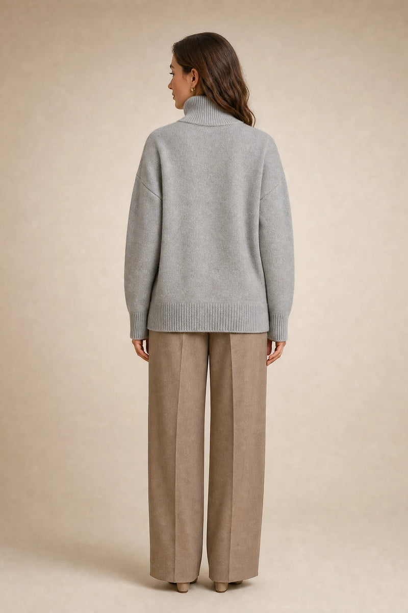 Nova | Cashmere-Feel Turtleneck Sweater in Gray, studio side view