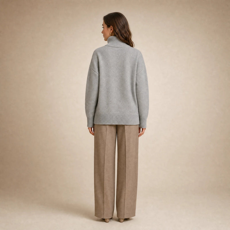 Nova | Women's Cashmere-Feel Turtleneck Sweater in Gray, view 2
