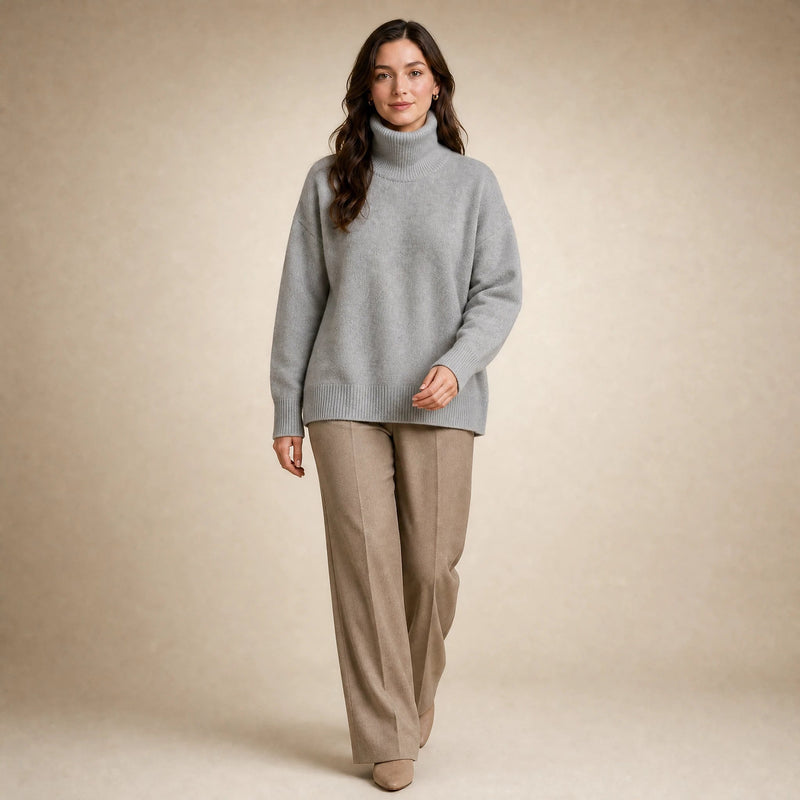 Nova | Women's Cashmere-Feel Turtleneck Sweater in Gray, view 3