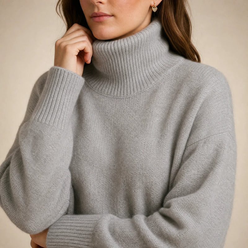 Nova | Women's Cashmere-Feel Turtleneck Sweater in Gray, view 4