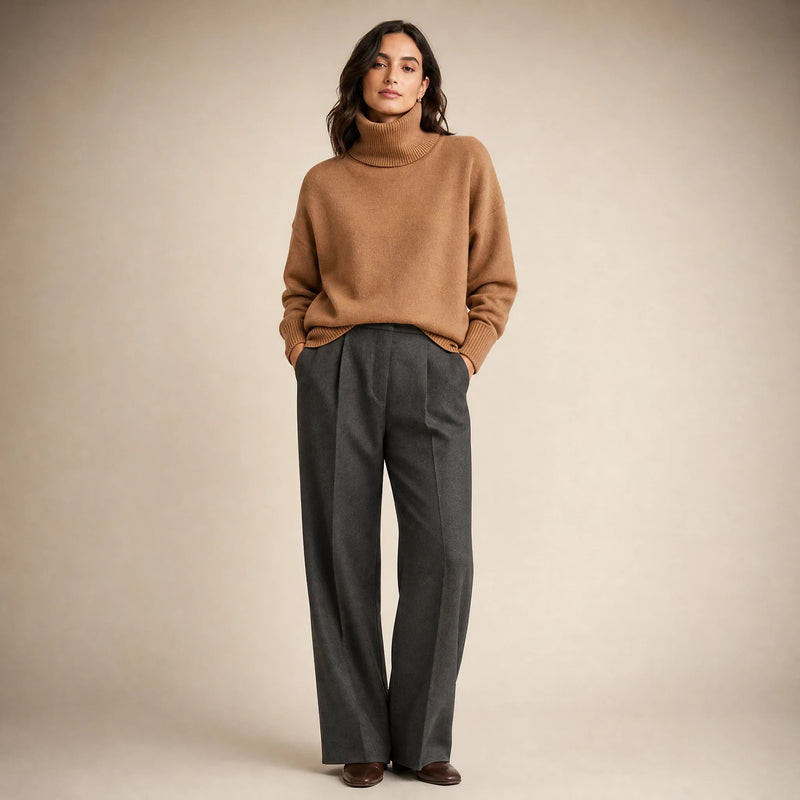 Nova | Women's Cashmere-Feel Turtleneck Sweater in Khaki, view 1