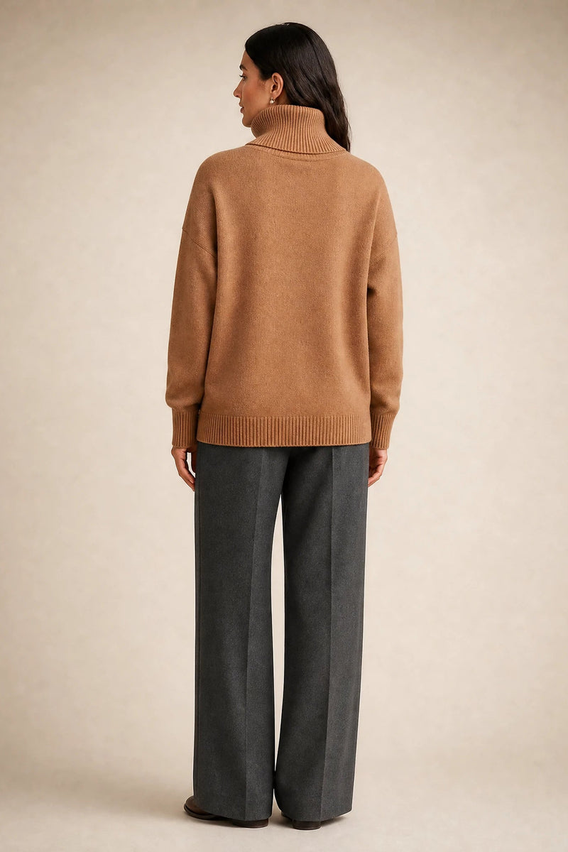 Nova | Cashmere-Feel Turtleneck Sweater in Khaki, studio side view