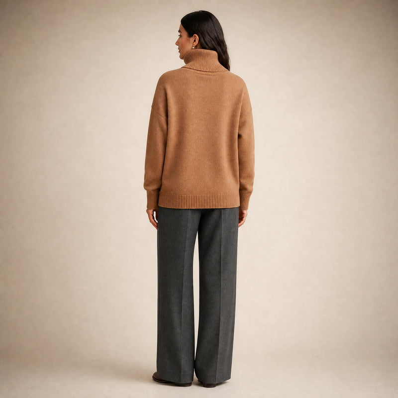 Nova | Women's Cashmere-Feel Turtleneck Sweater in Khaki, view 2