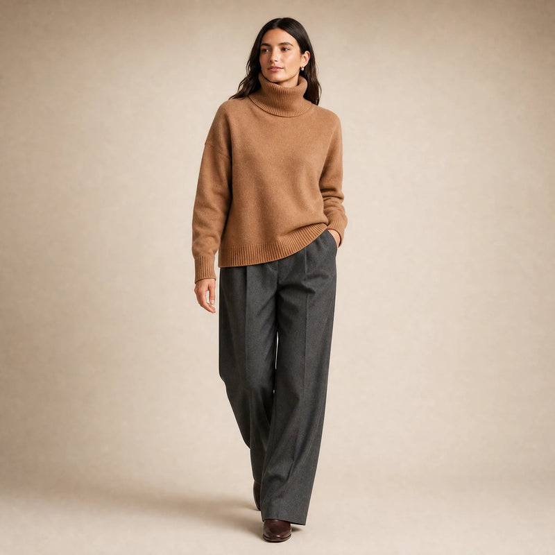 Nova | Women's Cashmere-Feel Turtleneck Sweater in Khaki, view 3