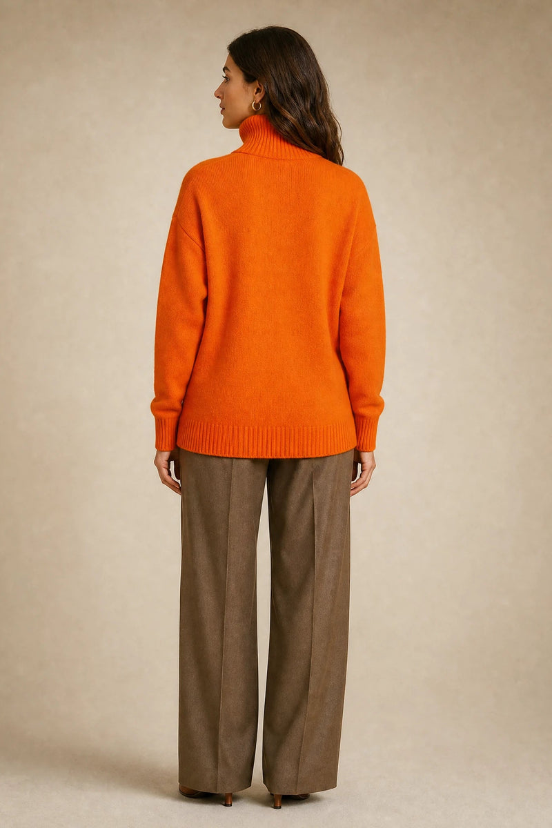 Nova | Cashmere-Feel Turtleneck Sweater in Orange, studio side view