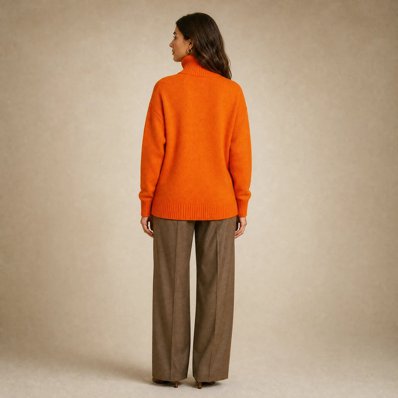 Nova | Women's Cashmere-Feel Turtleneck Sweater in Orange, view 2